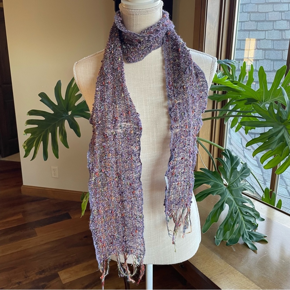 Avoca Made in Ireland Multicolor Purple Textured Skinny Fringed Scarf